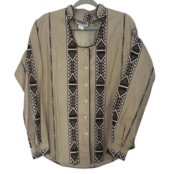 Panhandle Slim Shirt Vintage Western Aztec Brown & Tan Button Up Cotton Size XL - Picture 1 of 11